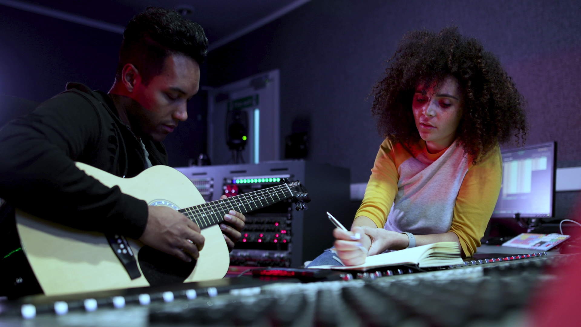 Musicians in recording studio